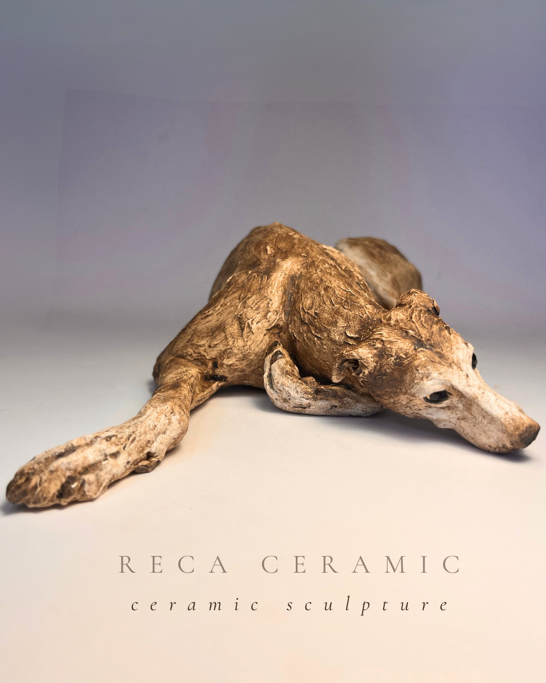 No rush – hand-sculpted greyhound ceramic sculpture by RECA Ceramic